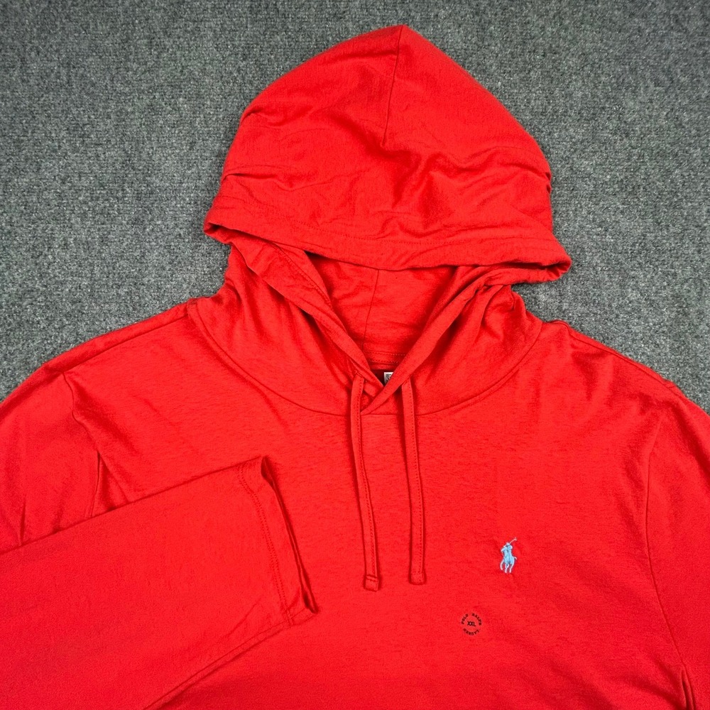 Polo Ralph Lauren Hooded T-Shirt Mens XXL Red Classic Pony Logo Long Sleeve Tee